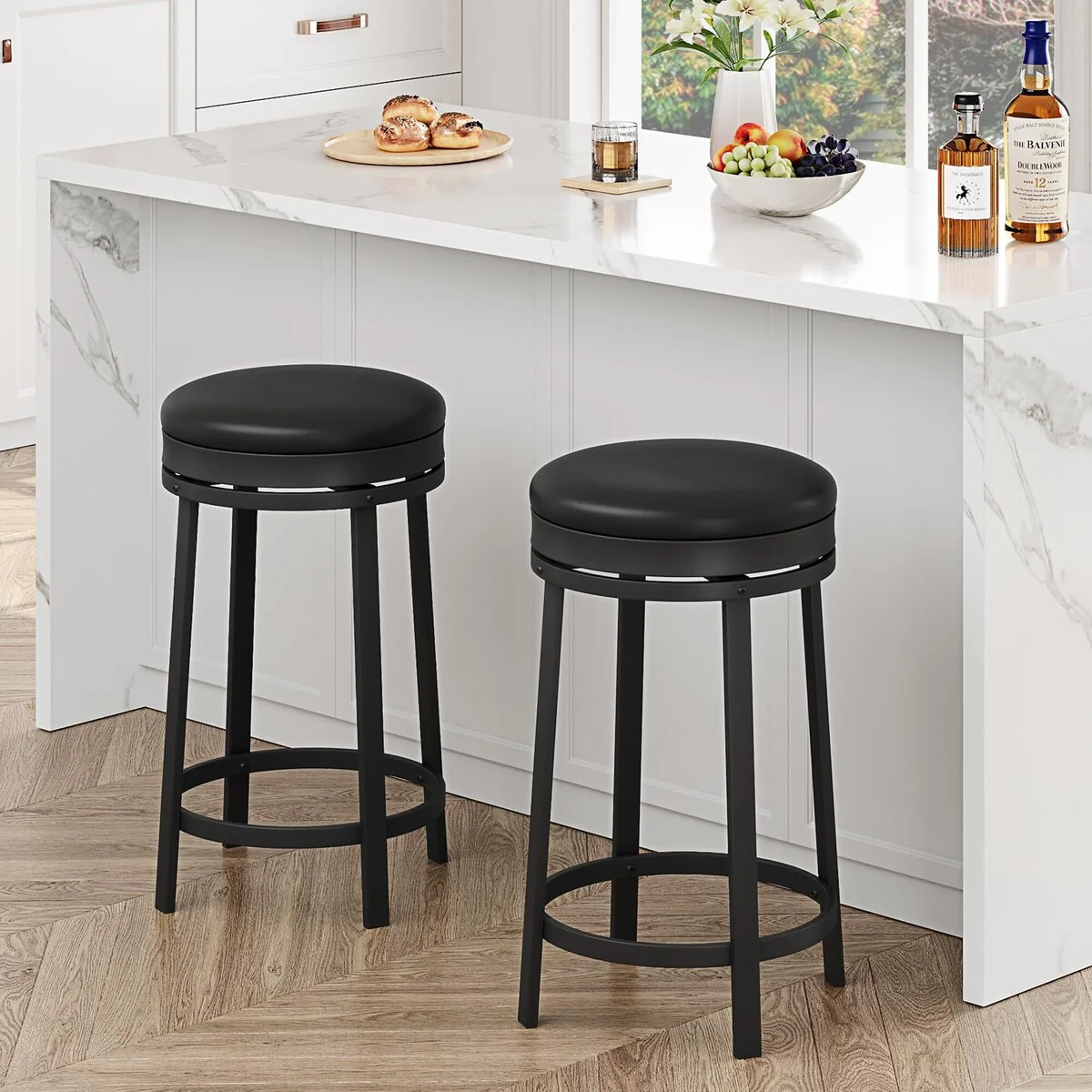 Swivel Bar Stools set of 1/2/4, 24 Counter Height Bar Stools with Footrest