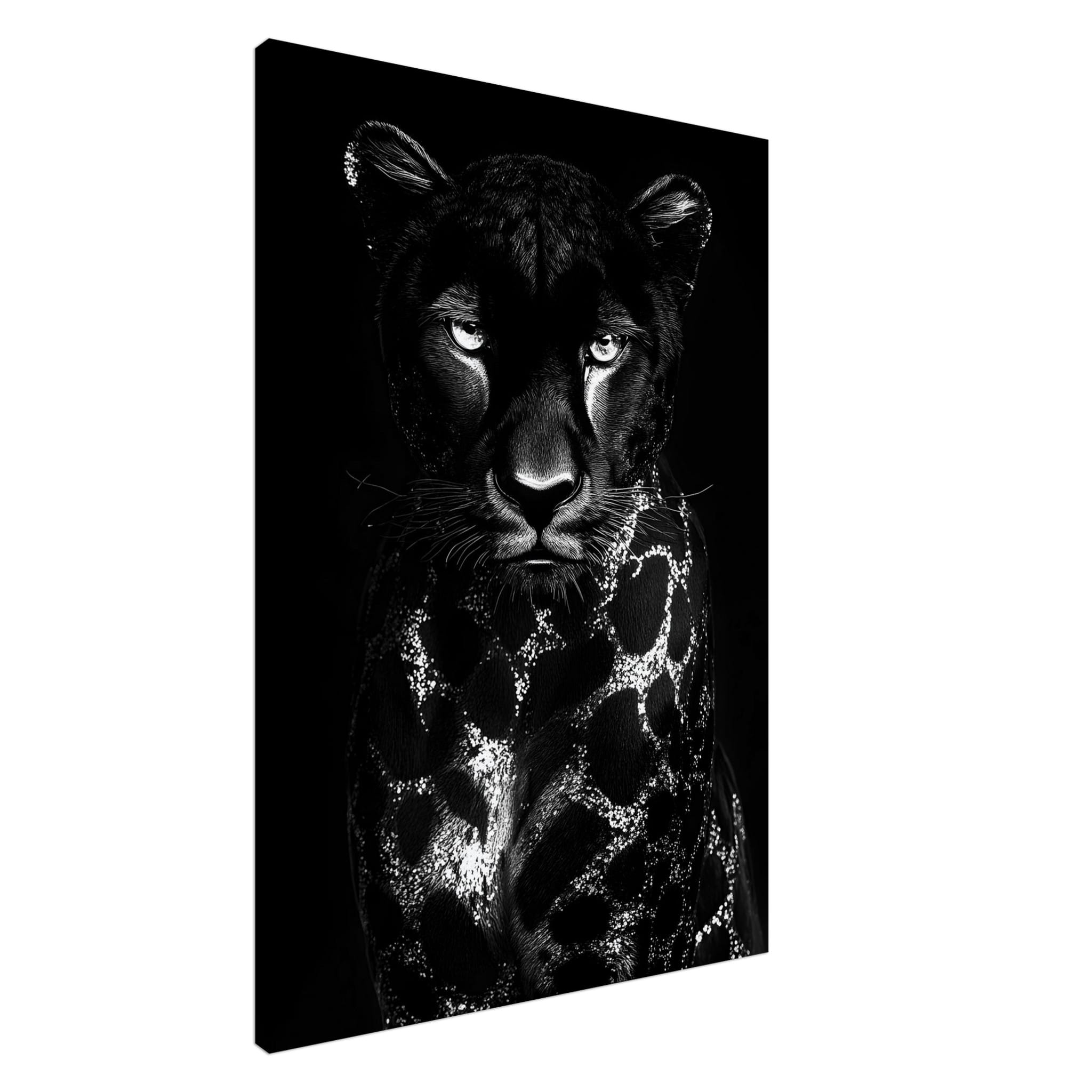 Artfulprints Canvas Panther portrait canvas - 75x100 cm - Zwart / Wit