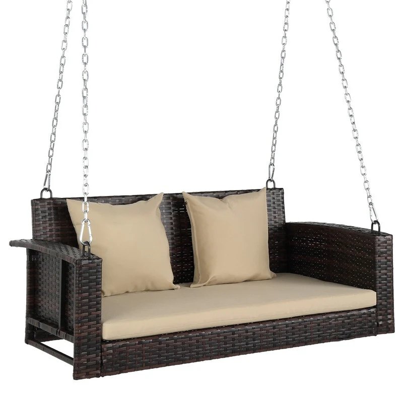Patio Polyethylene Wicker Swing Loveseat Bench Hanging Chair