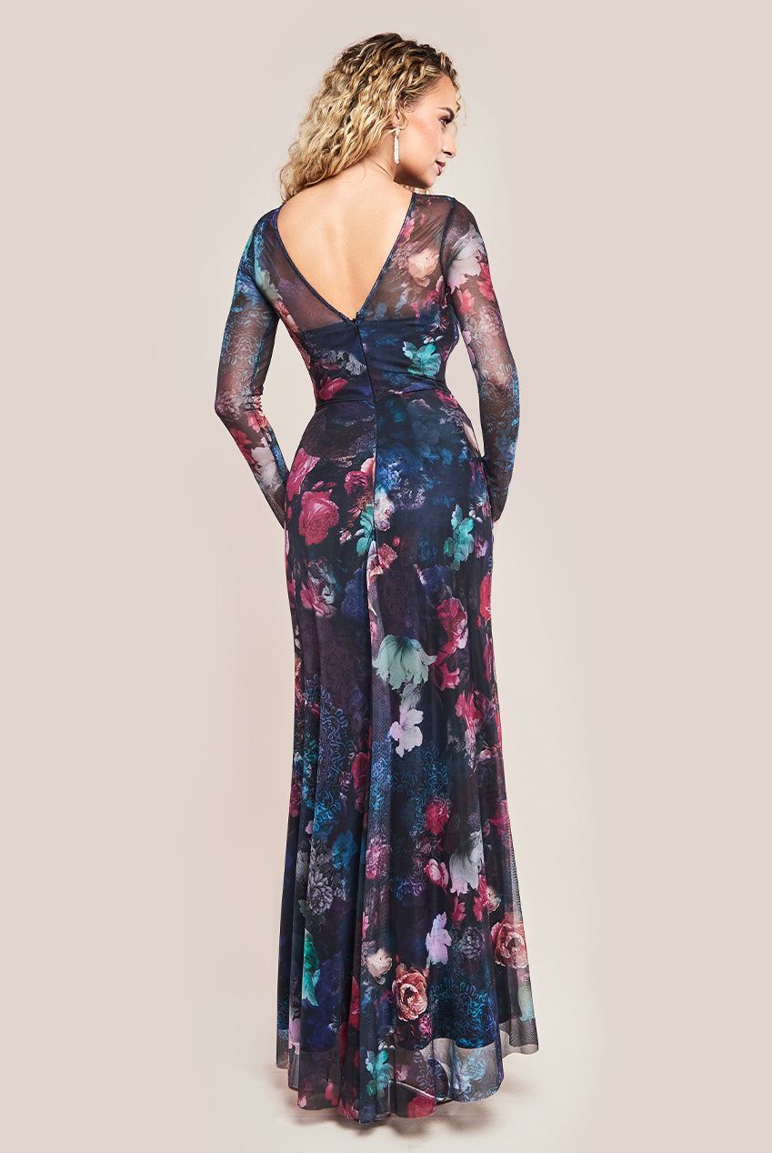 Goddiva Printed Soft Mesh A Line Maxi Dress