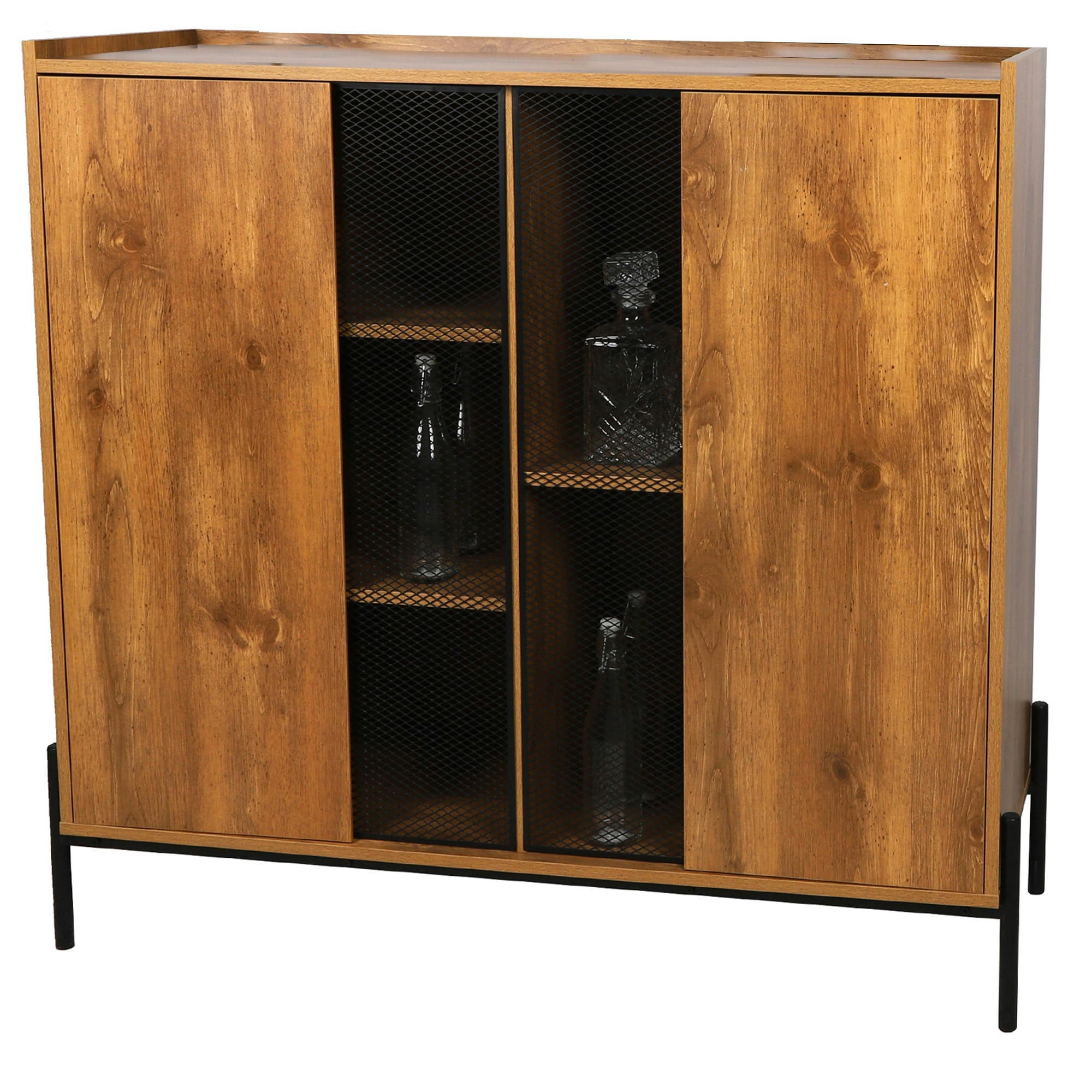 - Buffet 2 portes bois et métal noir 118x40x110cm