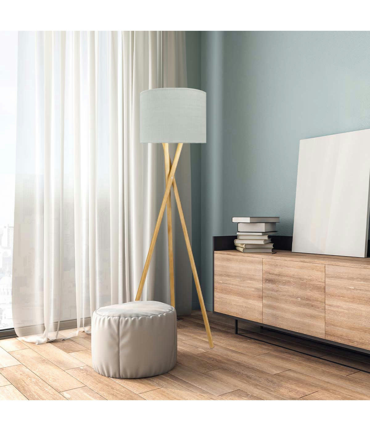 COLOMBE - Abat-jour lampadaire Effet Lin Blanc Cassé D: 35 x H: 20