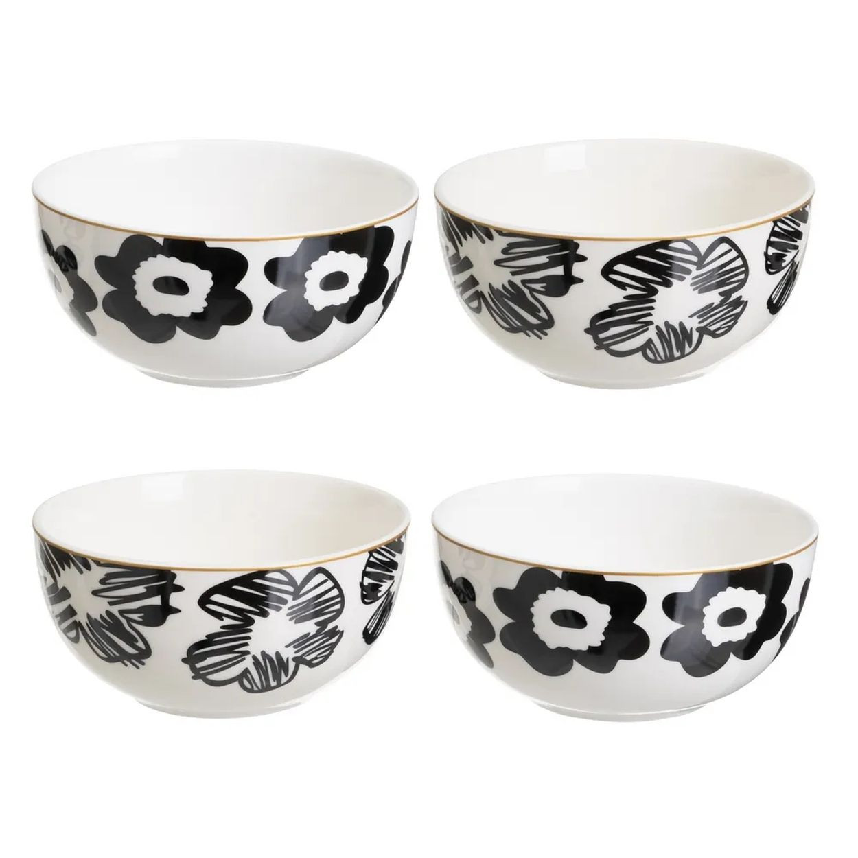 Zestaw ceramicznych misek Pansy 4x700 ml czarno białe