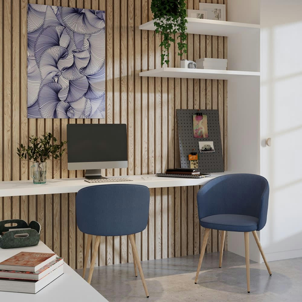 CHIARA - Chaise en tissu bleu gris et pieds en métal (lot de 2)