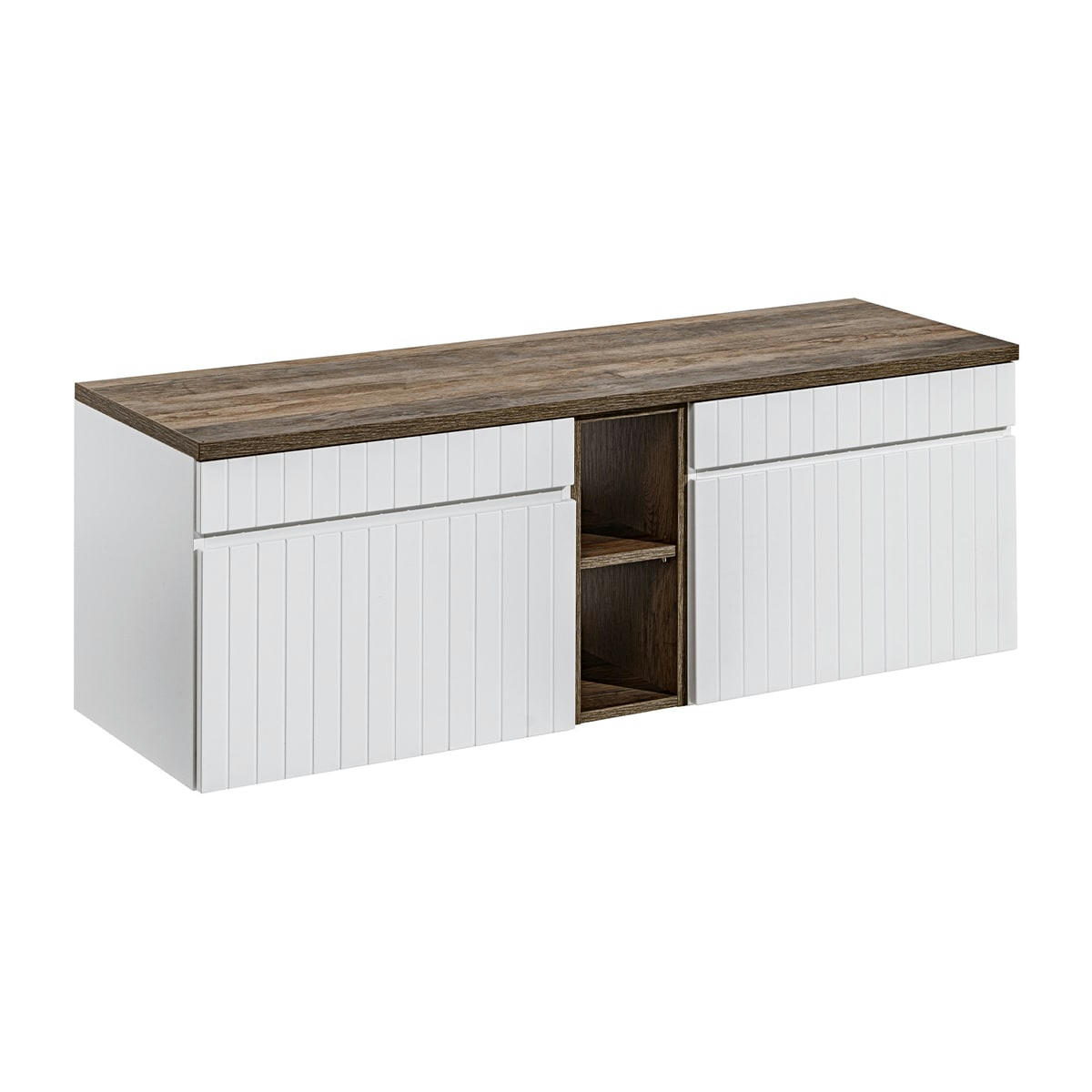 - Meuble sous-vasque 140cm 2 niches blanc et naturel