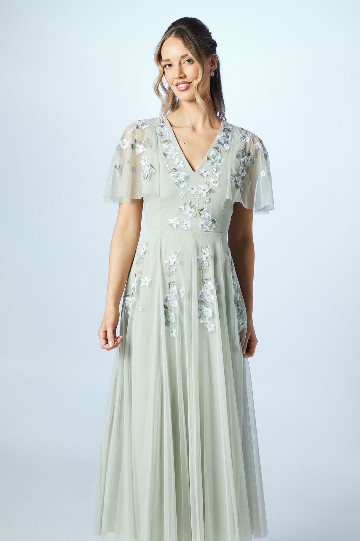 Coast Spring Floral Embroidered Mesh Bridesmaid Midi Dress