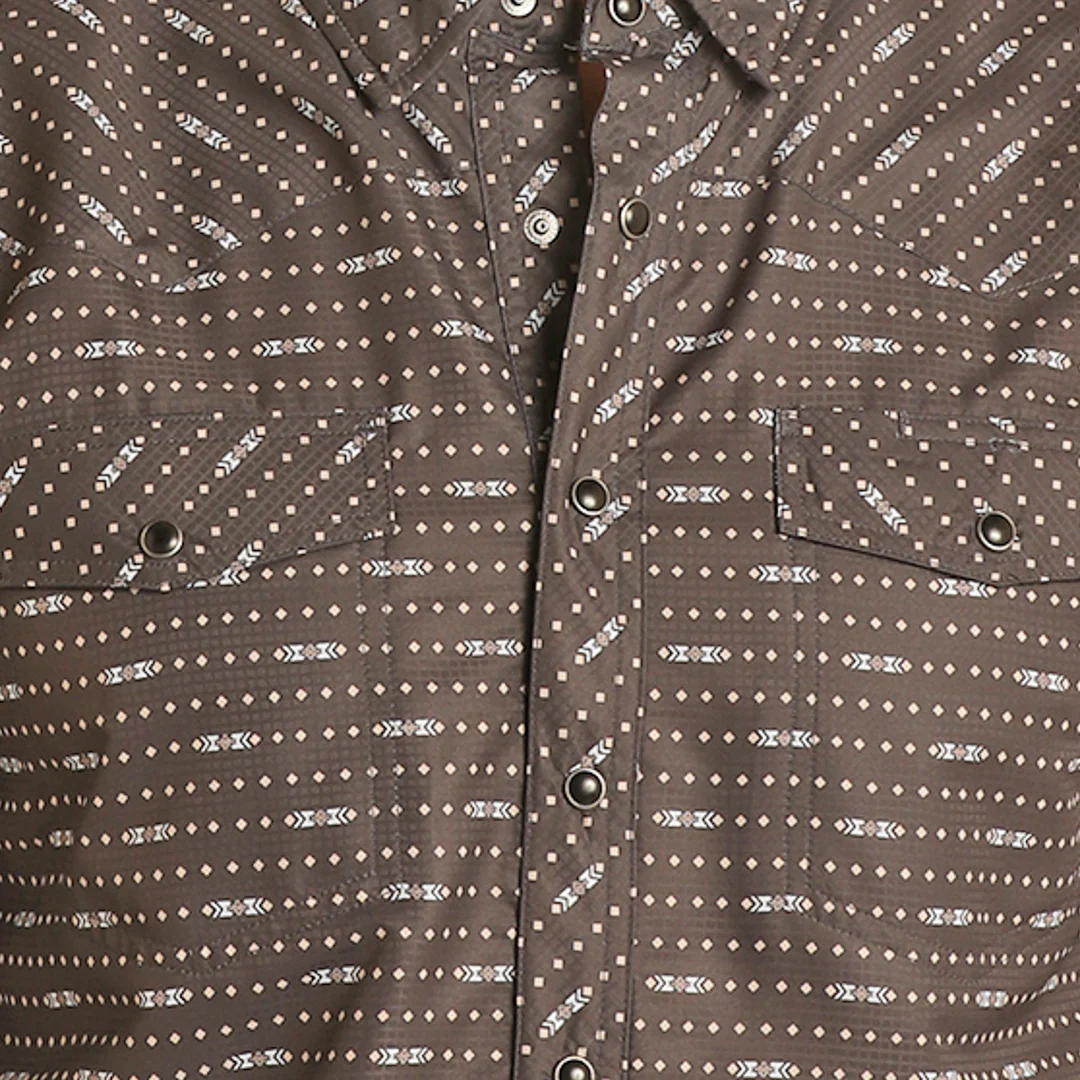 Мужская рубашка в стиле рок-н-ролл с геометрическим принтом и кнопками, черная.