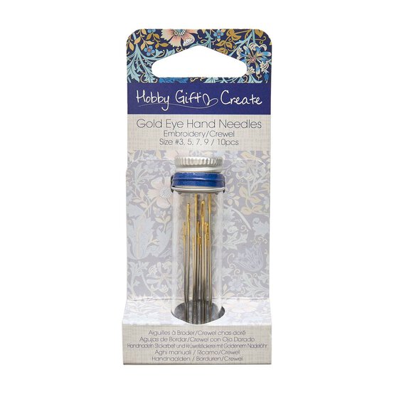 Blue Woodblock Floral Gold Eye Hand Embroidery Needles 10 Pack