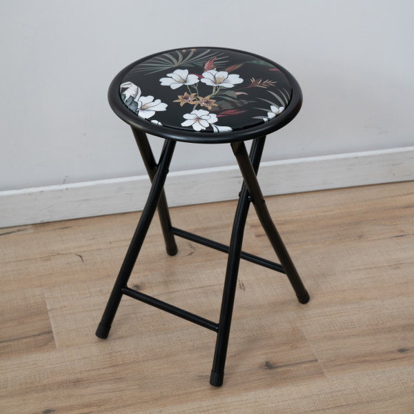 Stołek składany metalowy Flower Black 30 cm PATIO