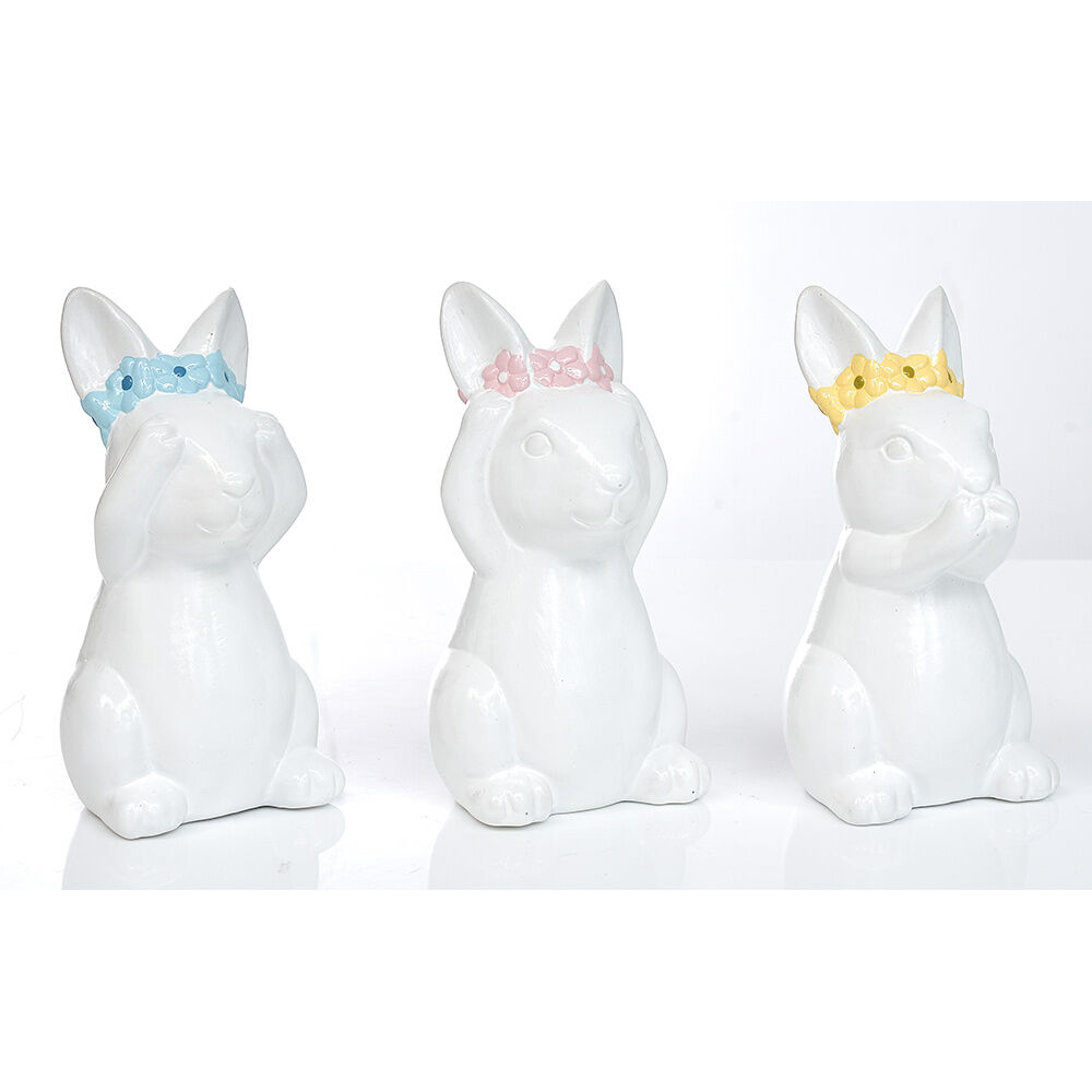 Lapin de la sagesse à poser céramique blanc Ø6xH12cm x3