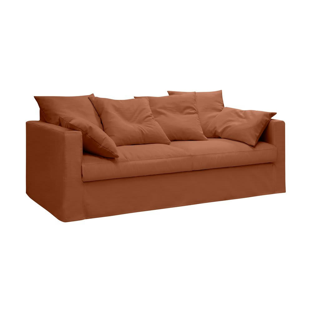 LARIA - Canapé 4 places fixe en tissu coton brique - LARIA