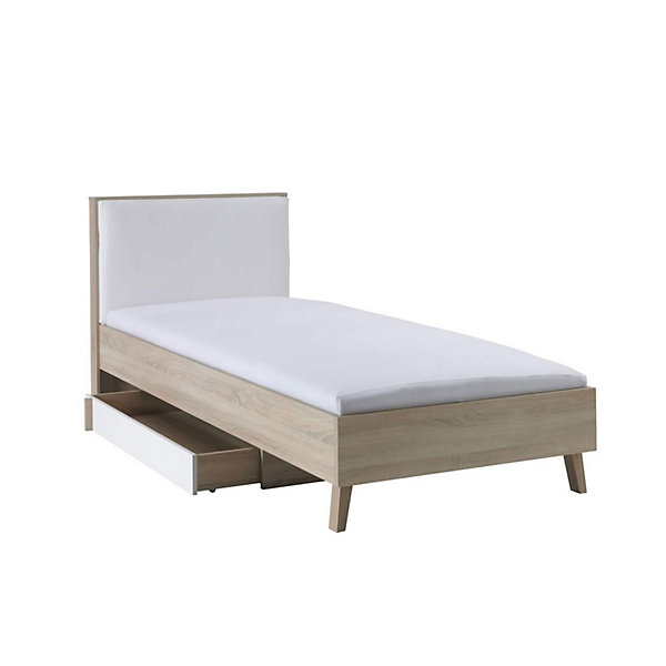 Lit enfant 90x200 avec tiroir de rangement MALMOColoris chene clair et blanc