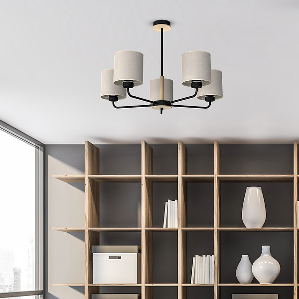 Lampa wisząca Atlanta 5-punktowa takninowa beżowa