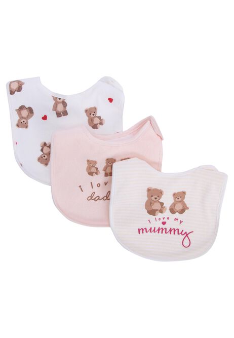 Baby 3pk Pink Bear Print Bibs