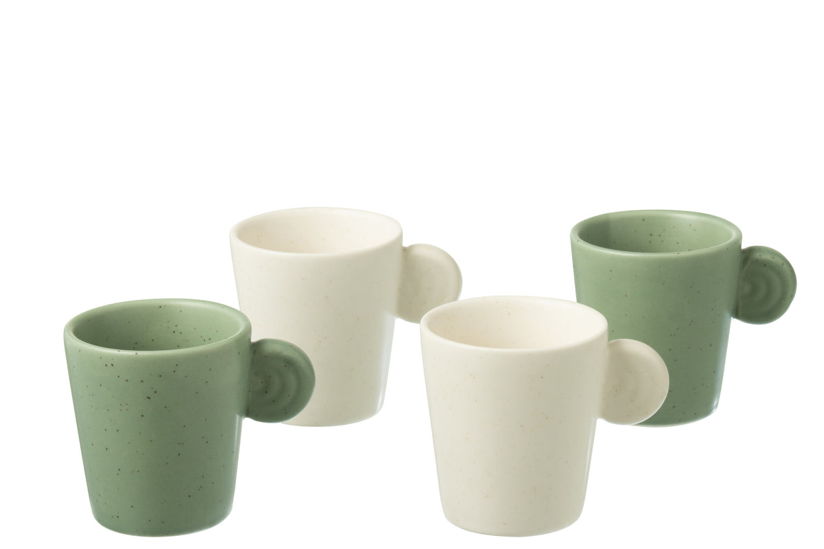 J-Line tas Met Oor   Bamboubasis - keramiek - wit/groen - doos van 4