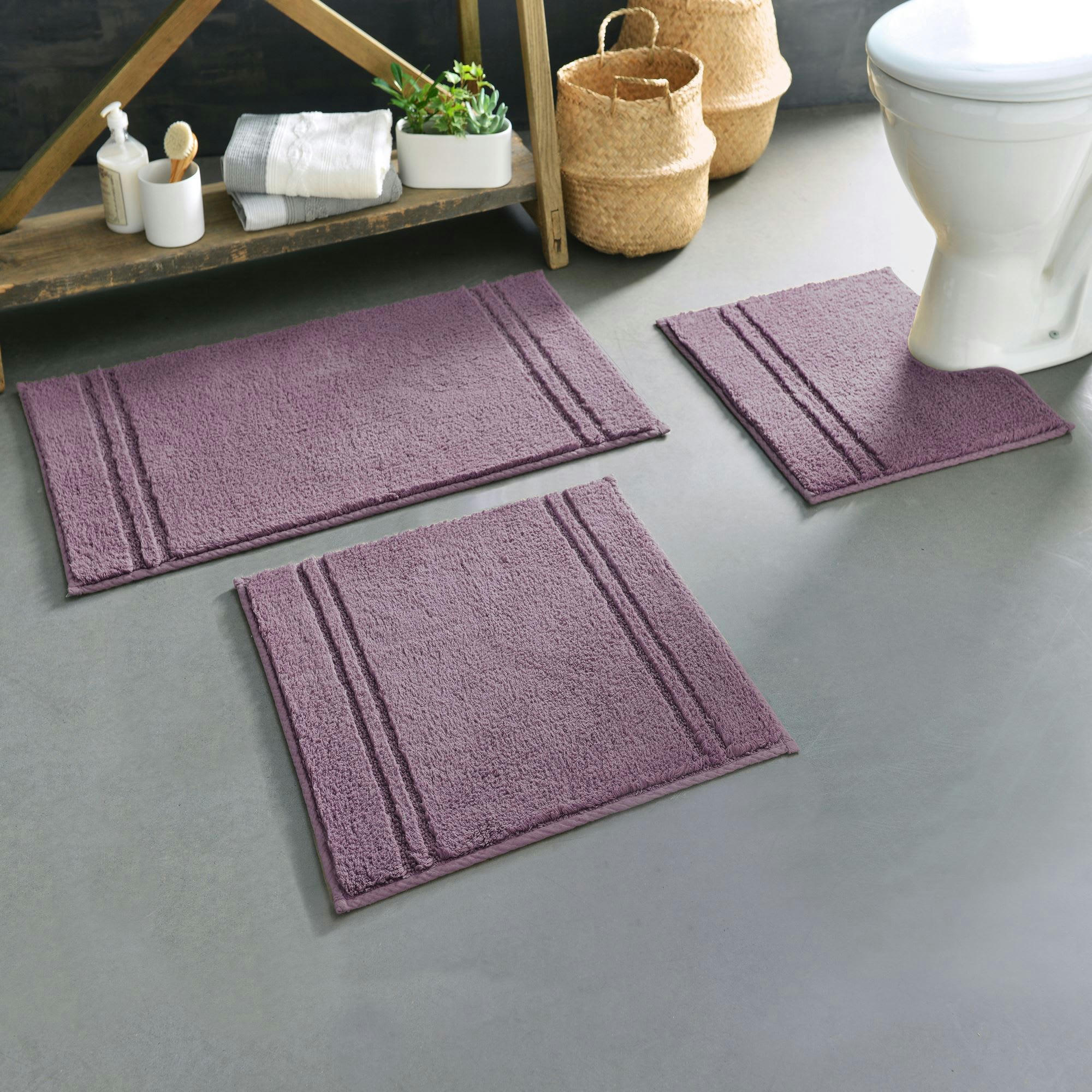 LIGNUS - Tapis contour wc 50x45 violet raisin en coton