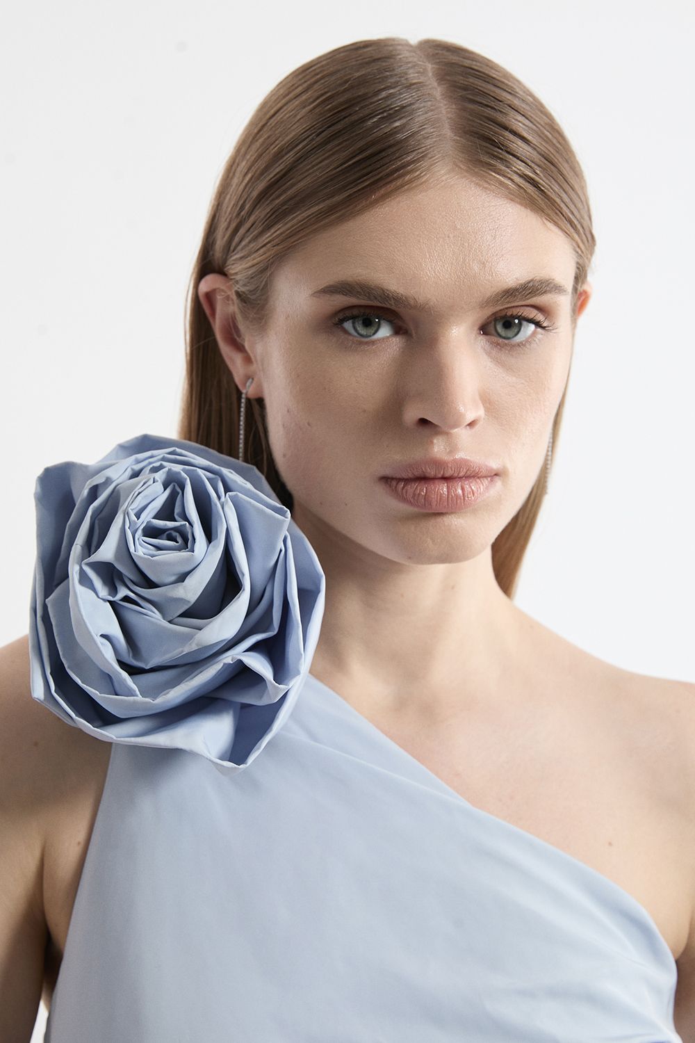 KarenMillen Petite Taffeta Rosette Neck Tailored Pleat Gathered Maxi Dress