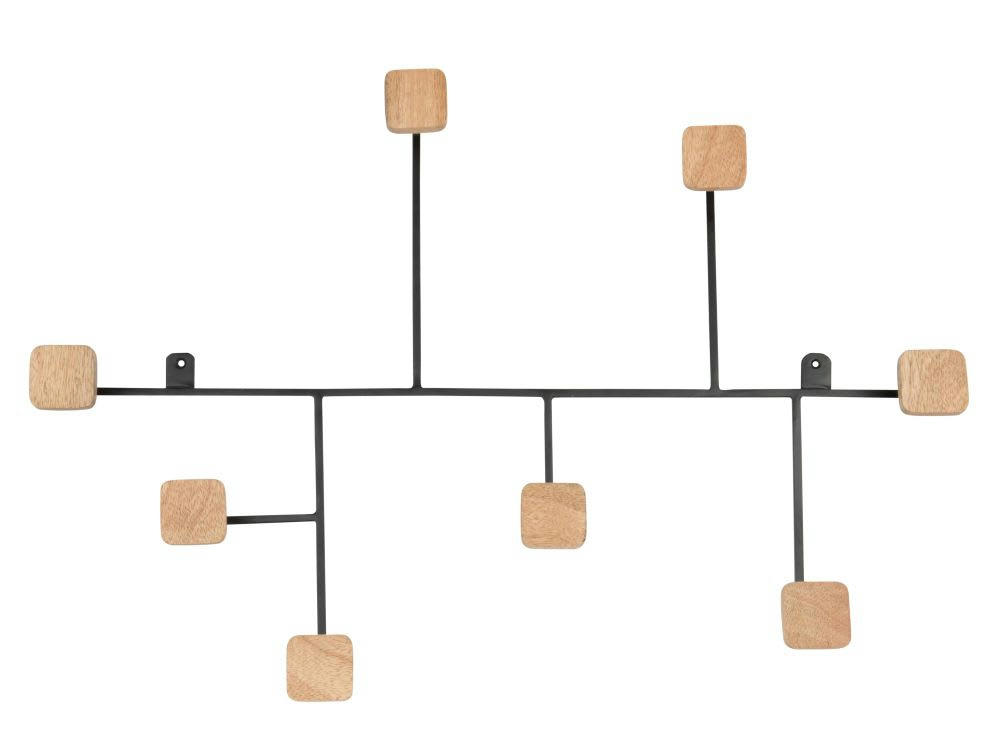 CORTLAND - Patère 8 crochets en métal noir et manguier