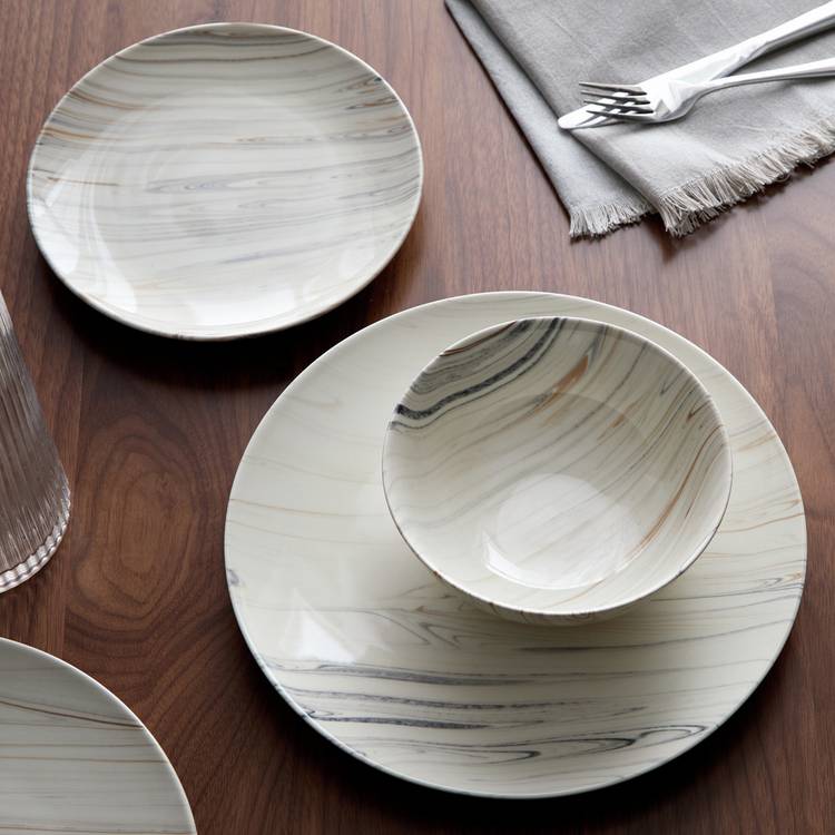 Habitat Marble Slip 12 Piece Stoneware Dinner Set - Cream