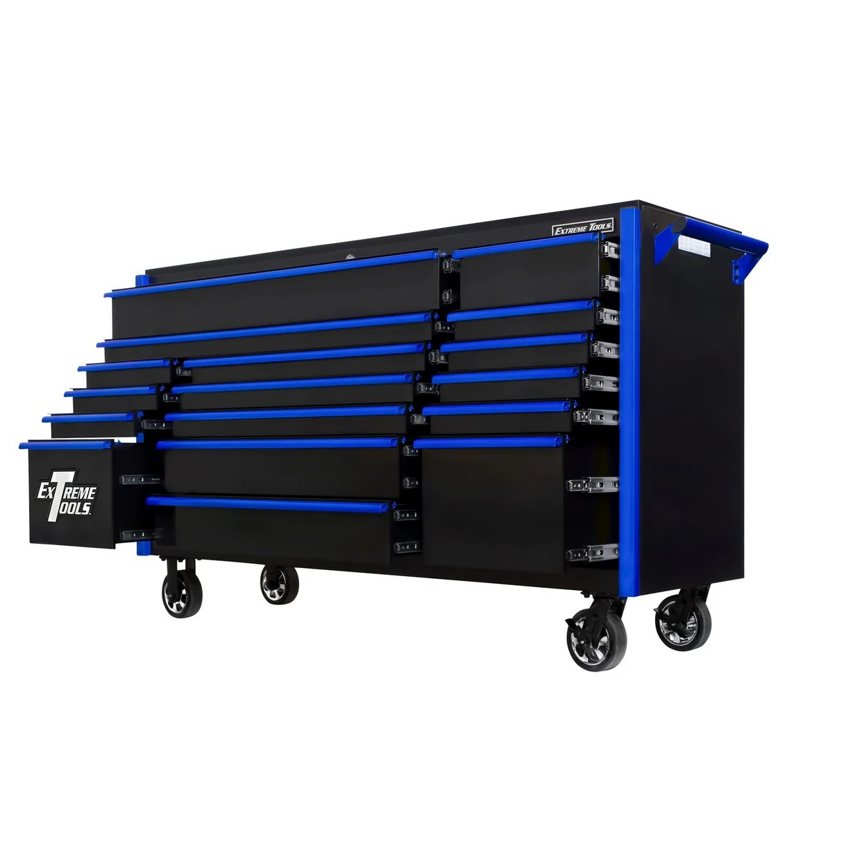 Extreme Tools DX Series 72�� 17 Drawer Roller Cabinet(Black - Blue)