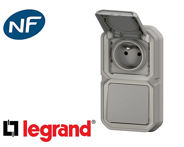 Interrupteur va-et-vient   prise Legrand Plexo™ gris encastré
