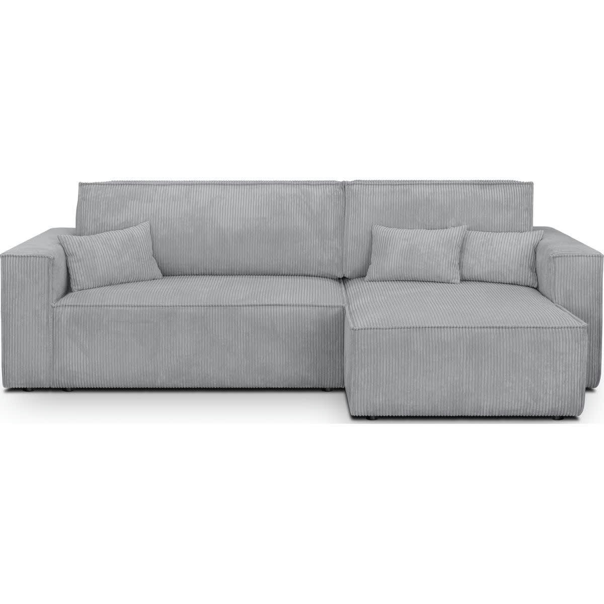 LIVIA - Canapé d'angle convertible 4 places avec coffre, velours côtelé gris