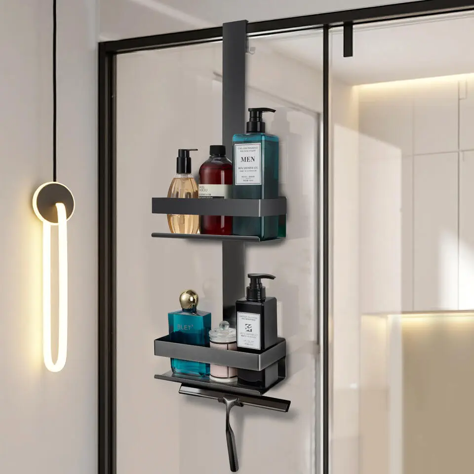 VDN Stainless Doucherek zwart - RVS - 2 Laags - Met douchewisser