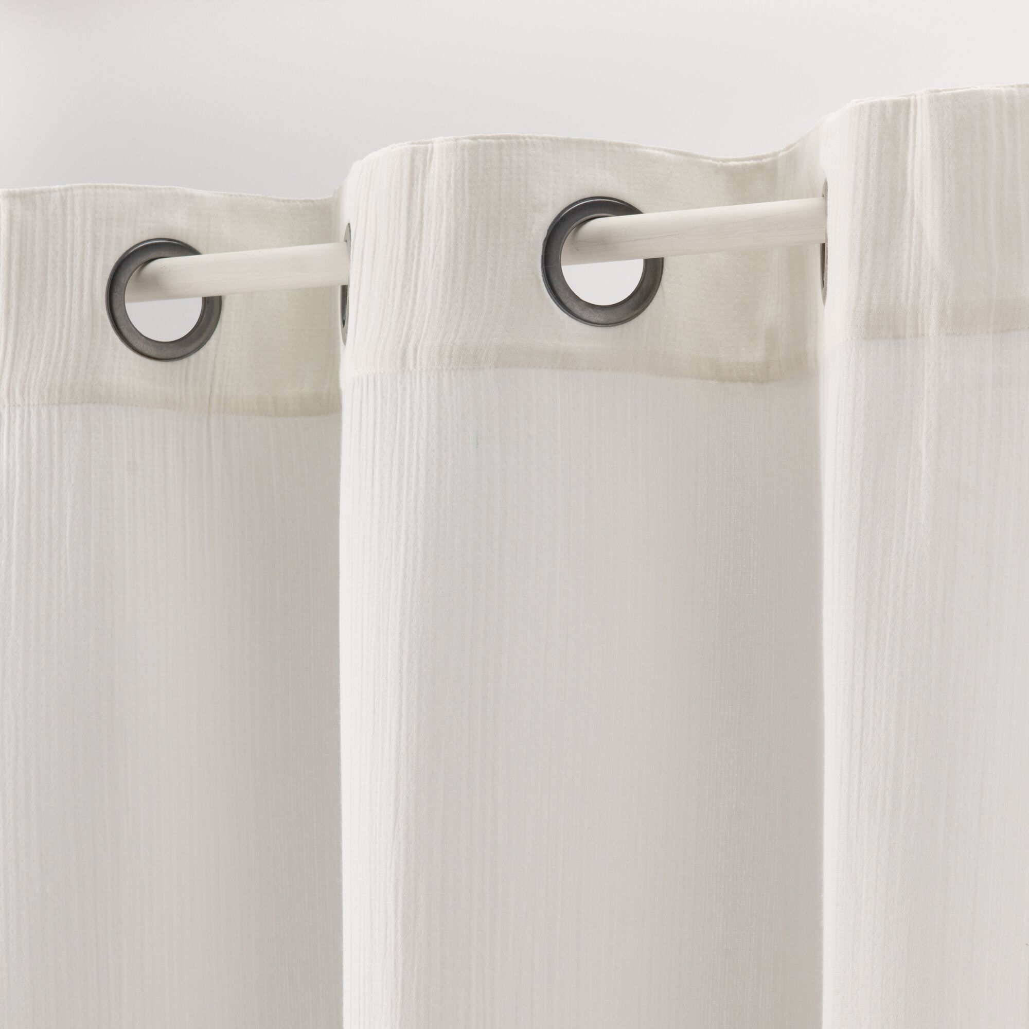 SUZETTE - Voilage à œillets en double gaze de coton finition franges 130x250cm - blanc écru