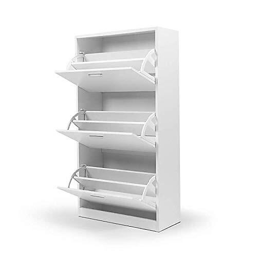 Meuble à Chaussure Bois Blanc Moderne Entrée 3 Portes 18 Paires