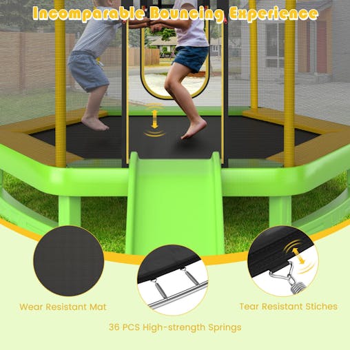 NNECW 3-in-1 7FT Kids Trampoline with Slide & Ladder & Ocean Balls