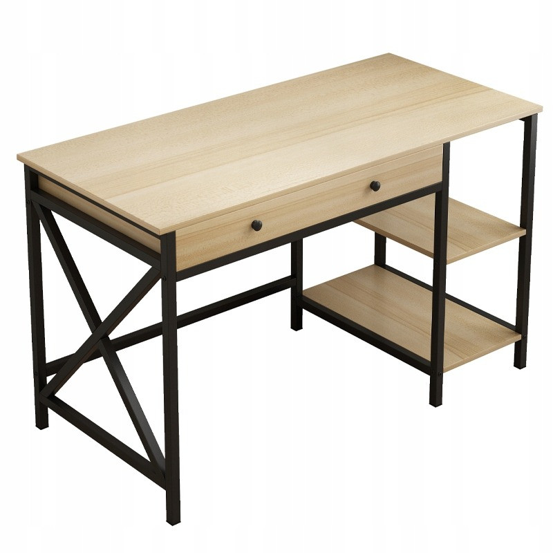 Biurko komputerowe klasyczne loft z szufladami jasny dąb skandynawski 120cm