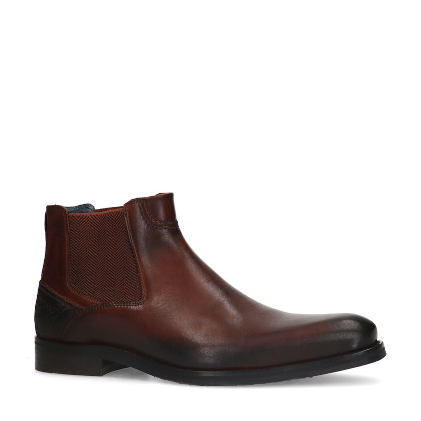 Manfield Donkerbruine leren chelsea boots