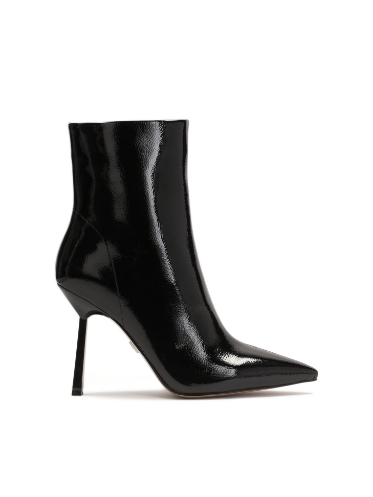 Patent leather boots with a thin heel