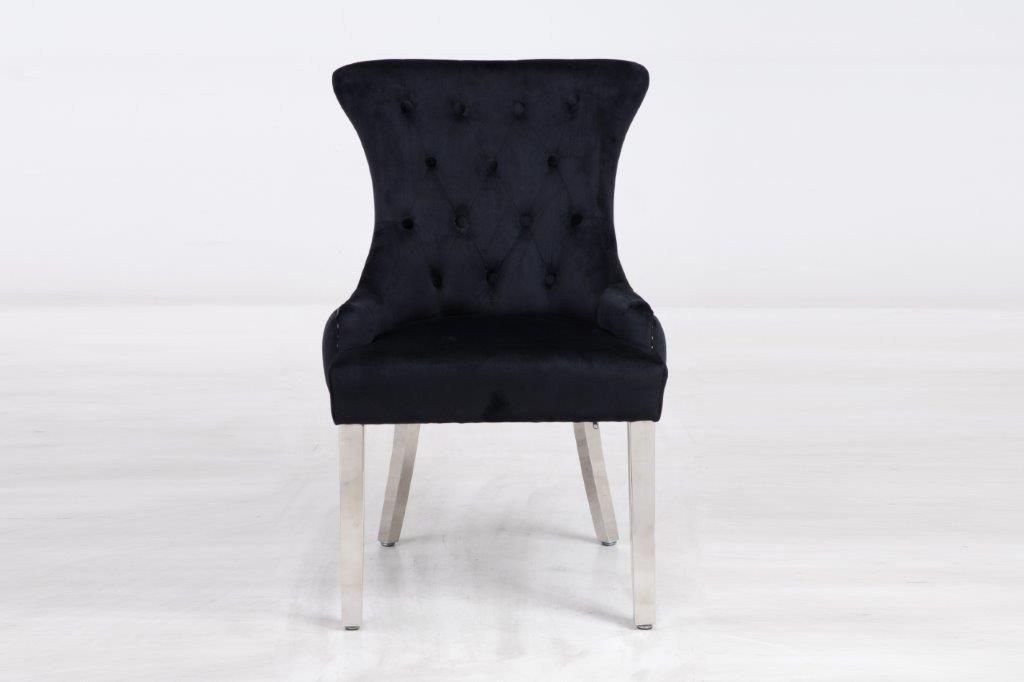 Modernique A Pair (x2) Velvet Solid Back Dining Chairs with Chrome Knocker & Legs