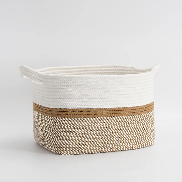 Panier ovale bicolore en corde Clara blanc et camel