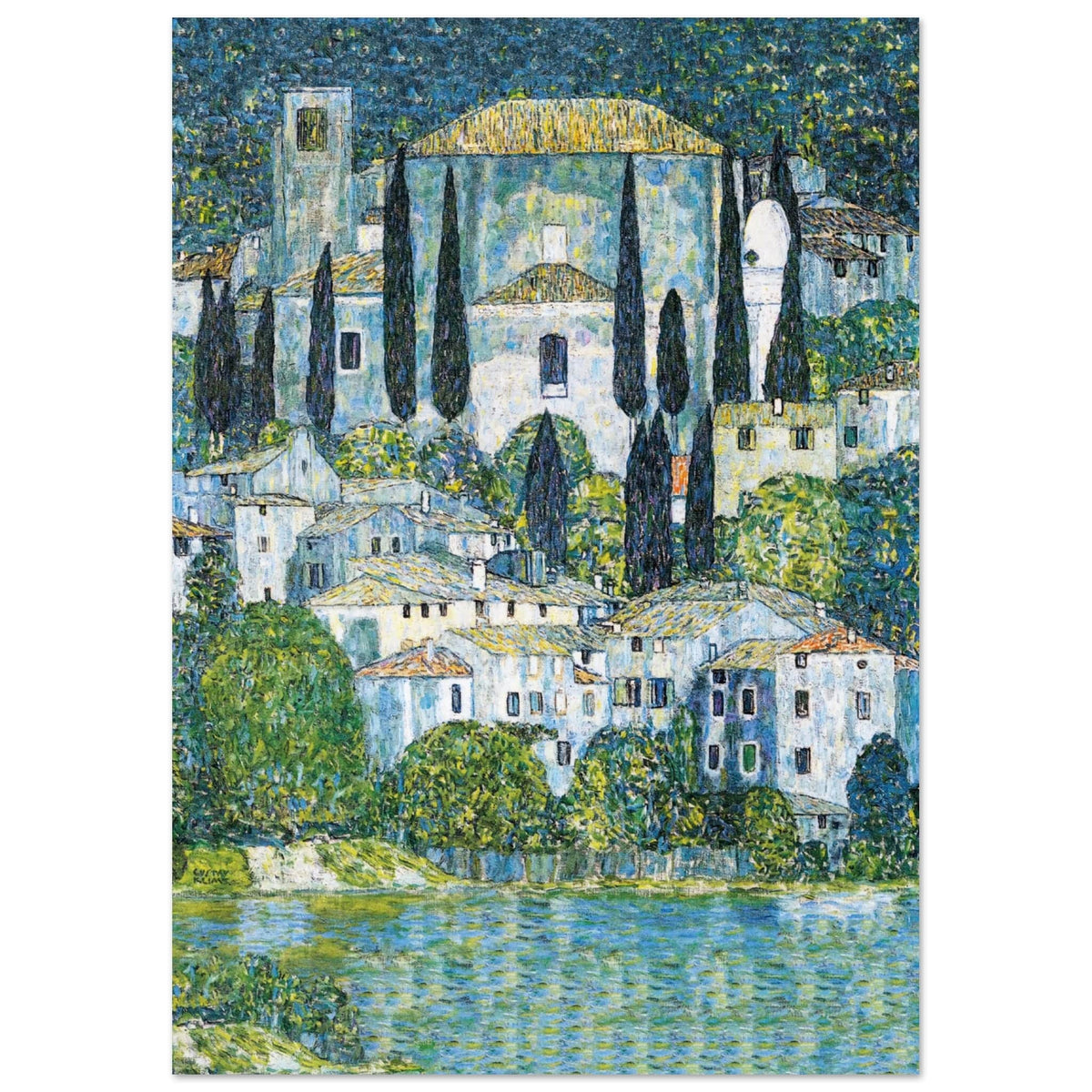 Artfulprints Poster Gustav Klimt - Church in Cassone  - A4 21x29.7 cm - Donkergroen