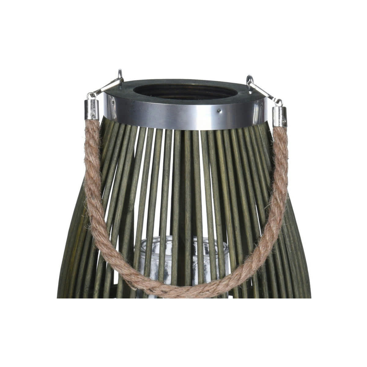 OSIER - Lanterne en osier vert et bougeoir en verre