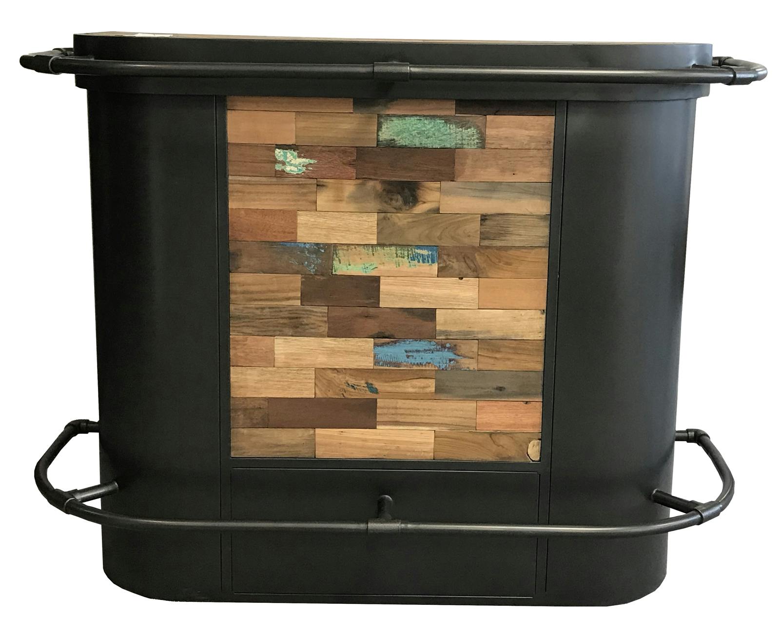 Meuble bar bois recyclé central 144x60 CARAVELLE