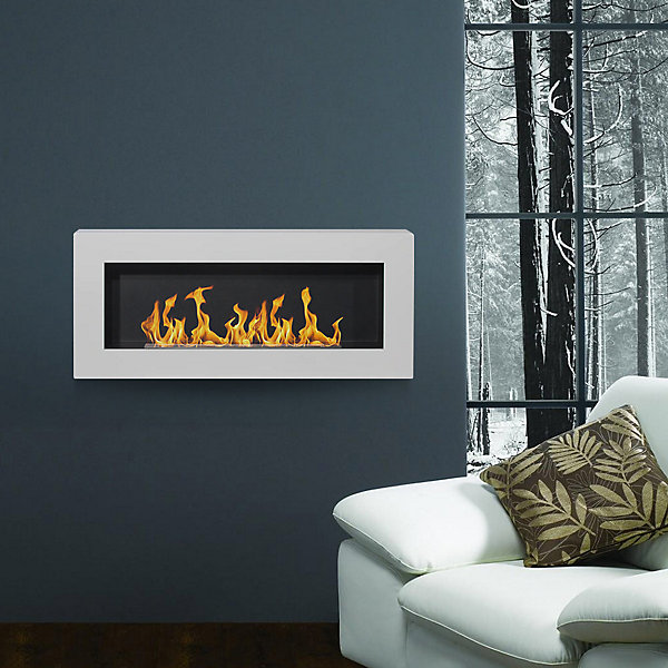Cheminée bioéthanol murale biocheminée Siena blanc L 90xP 12xH40