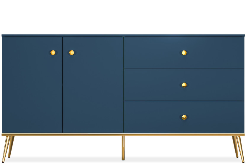 KONSIMO ARICIA Duża komoda 160 cm granatowa ze złotymi elementami elegancka