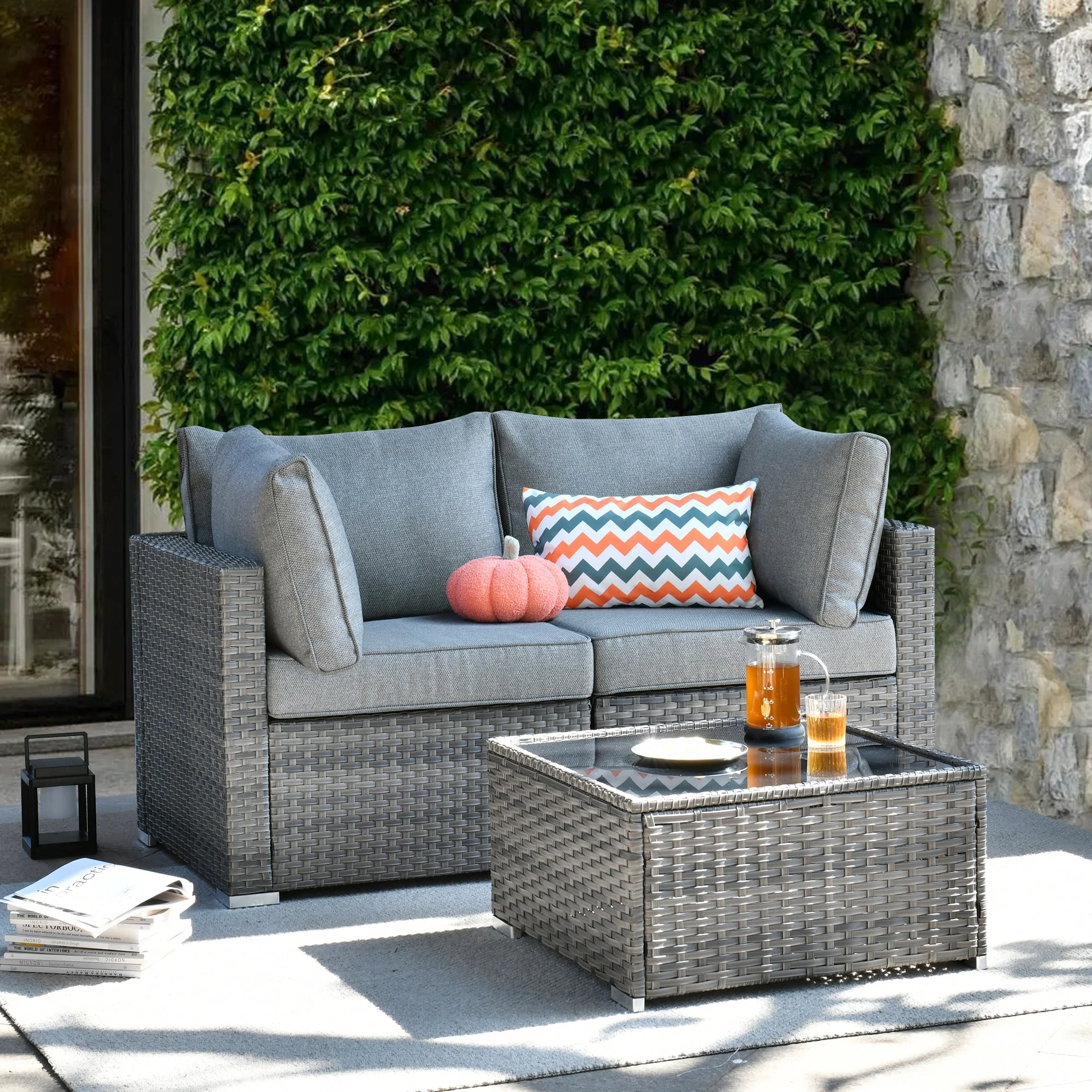 XIZZI 3 Pieces Patio Sofa Set Rattan Wicker Outdoor Corner Chair