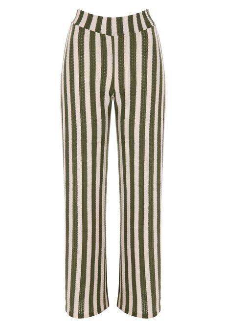 Womens Khaki Stripe Textured Wide Leg Trousers