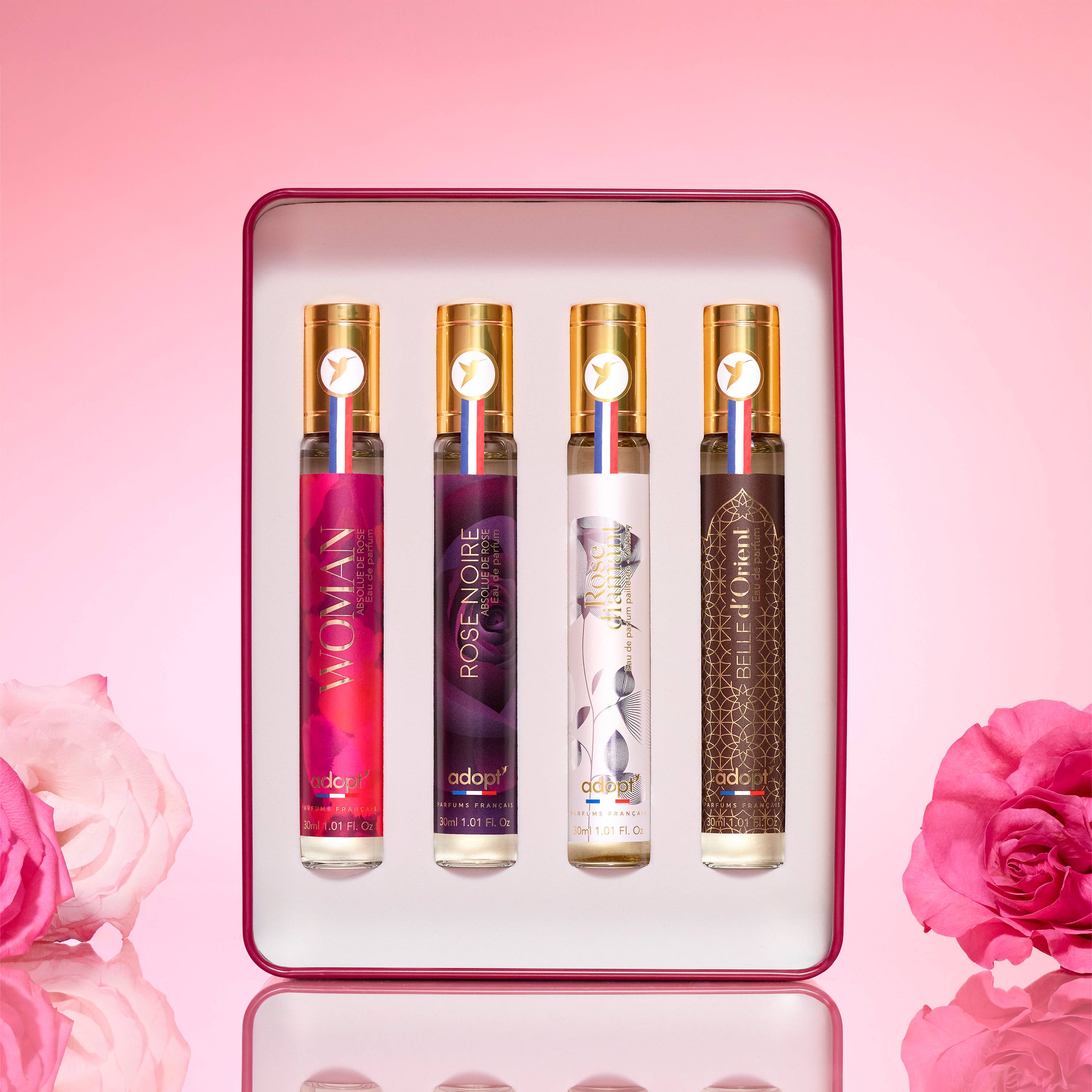 Pretty WomanCoffret métal 4 eaux de parfum 30 ml - Rose Noire - Absolu de rose   Woman   Belle d'Orient   Rose Diamant