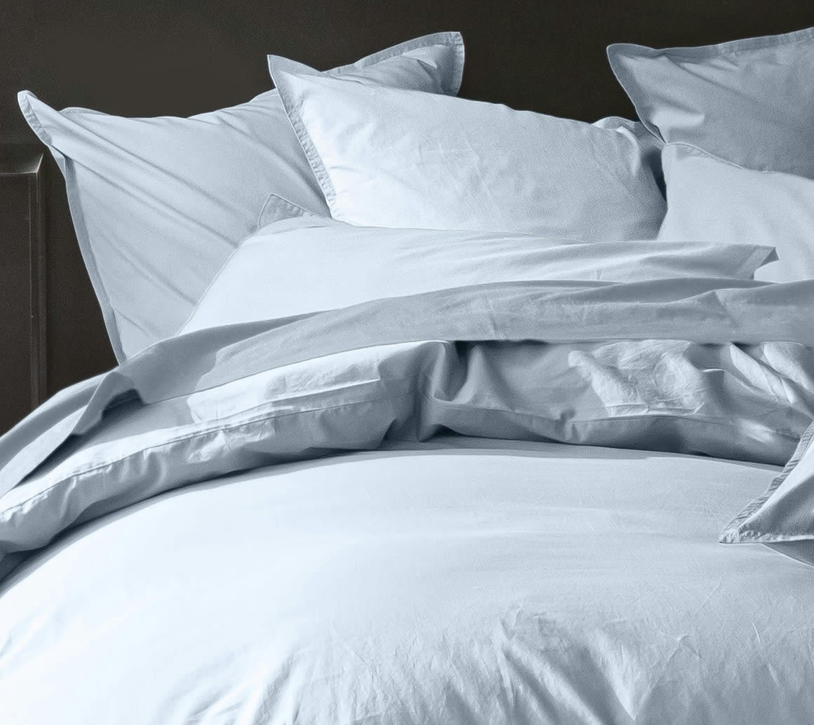 BLEU - Housse de couette percale de coton bleu 240x260 cm