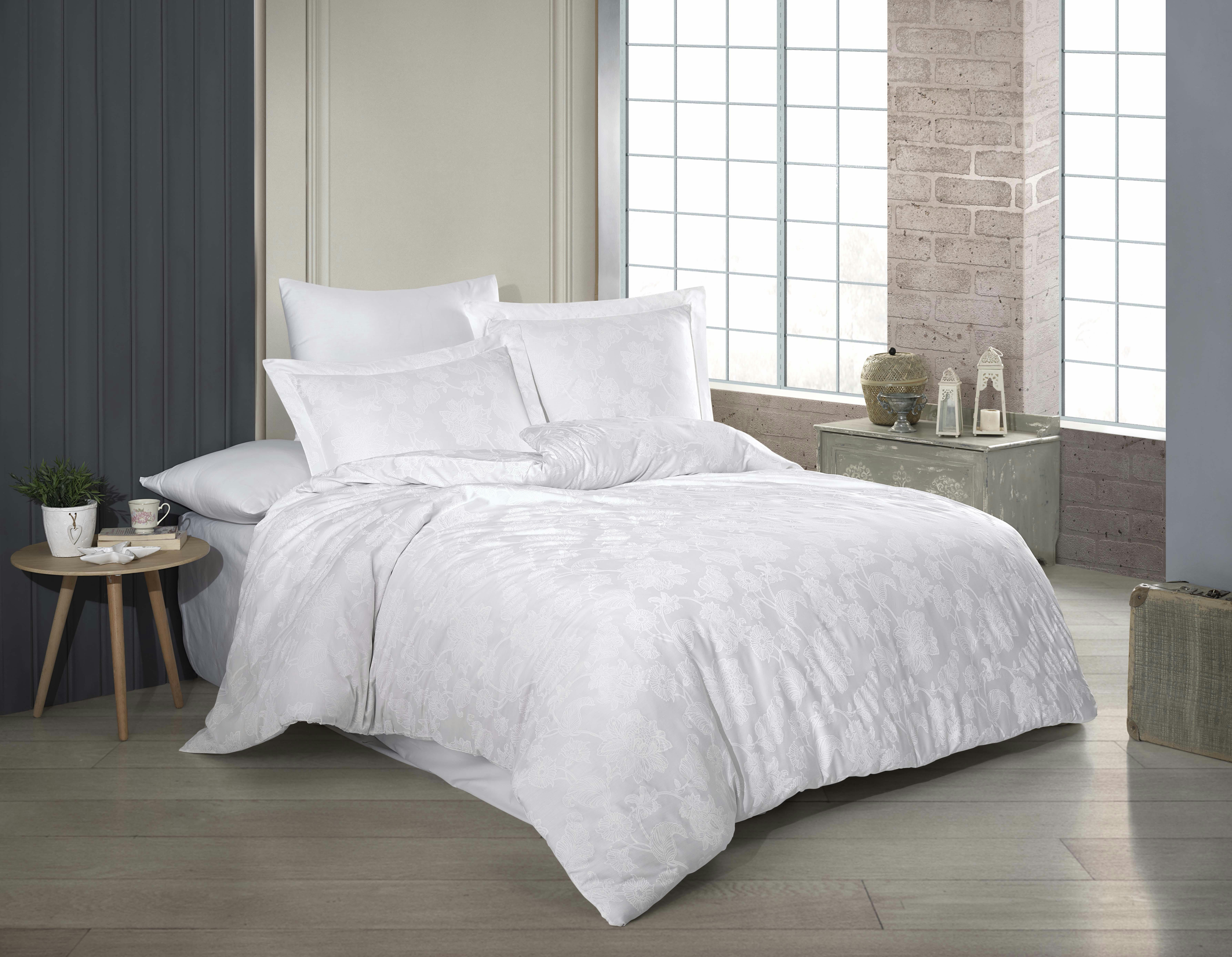 SOFIA BLANC - Parure housse de couette 200x200 cm et 2 taies d'oreiller 63x63 cm