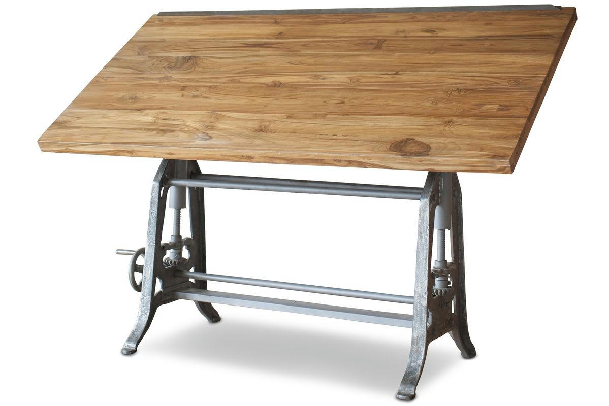 ARCHITECTE - Table d'architecte en fonte et teck marron