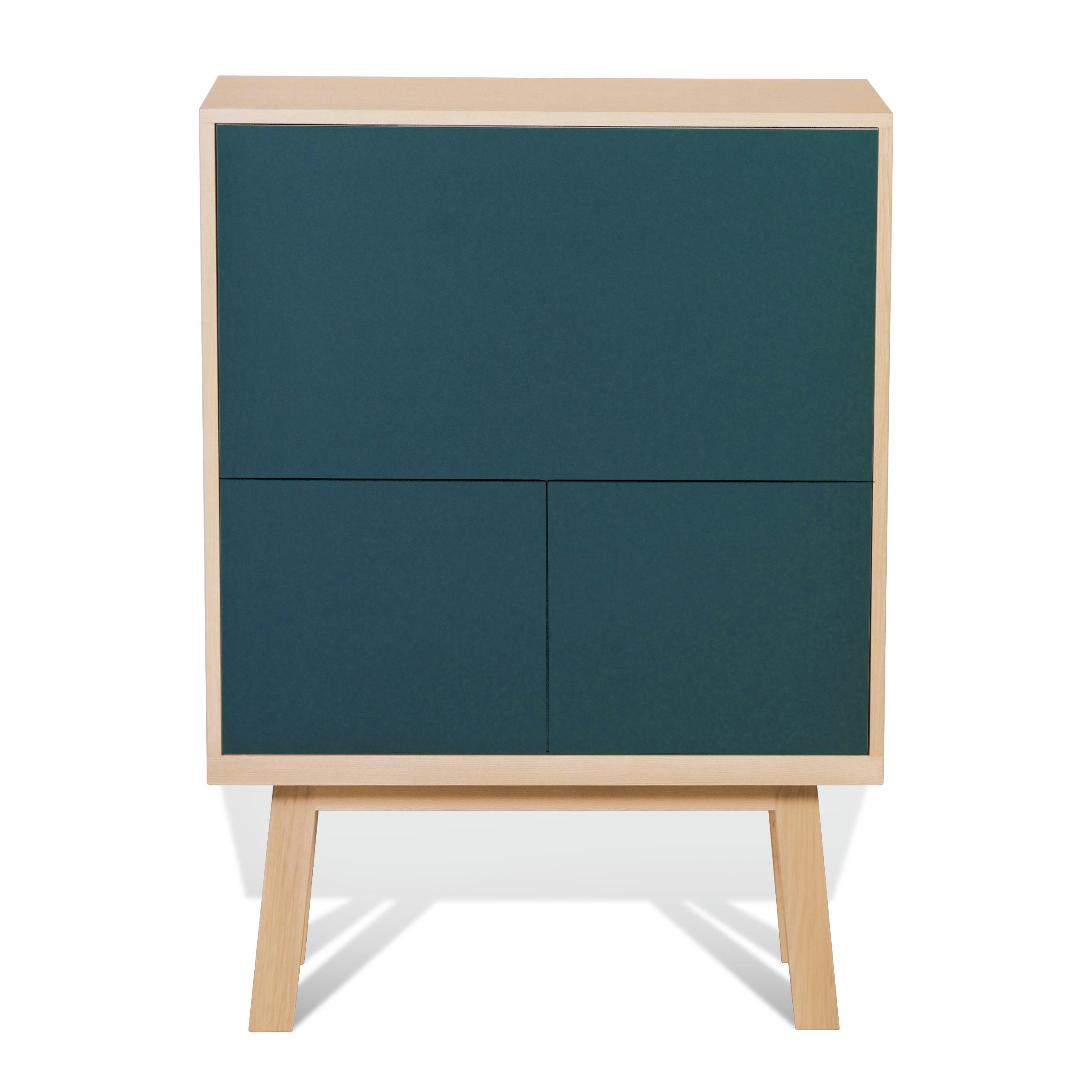 KUBE - Bureau secrétaire avec rangement de 90 cm de large, en frêne