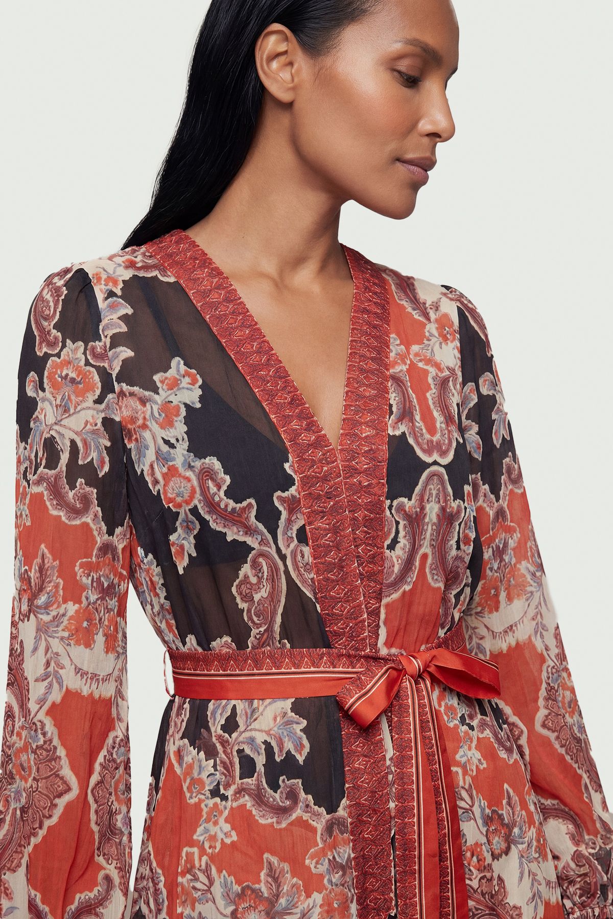 KarenMillen Scarf Mirrored Print Cotton Voile Beach Maxi Dress