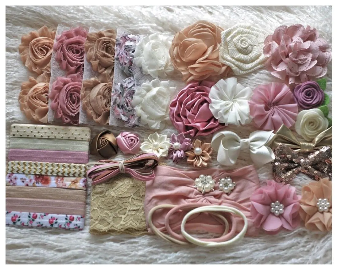 DIY Baby Headband Making Kit: Mauve, Ivory, Tan Kit- Station Activity- Makes 26-28 headbands.