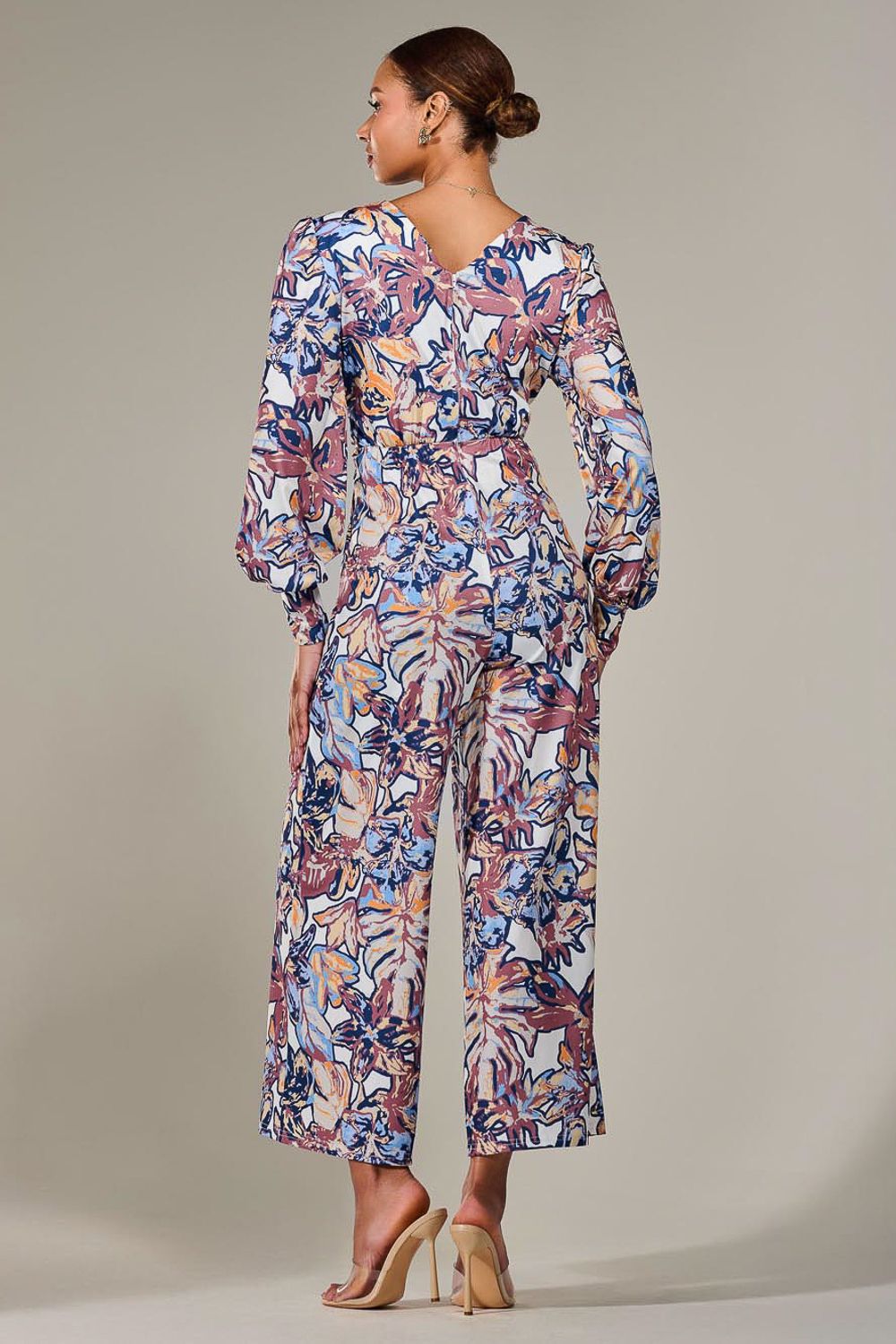Jolie Moi Jersey Wrap Front Long Sleeve Jumpsuit